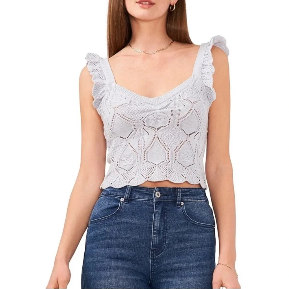 Chelsea & Violet Pointelle Stitched Scalloped Eyelet Knit Tank NWT
